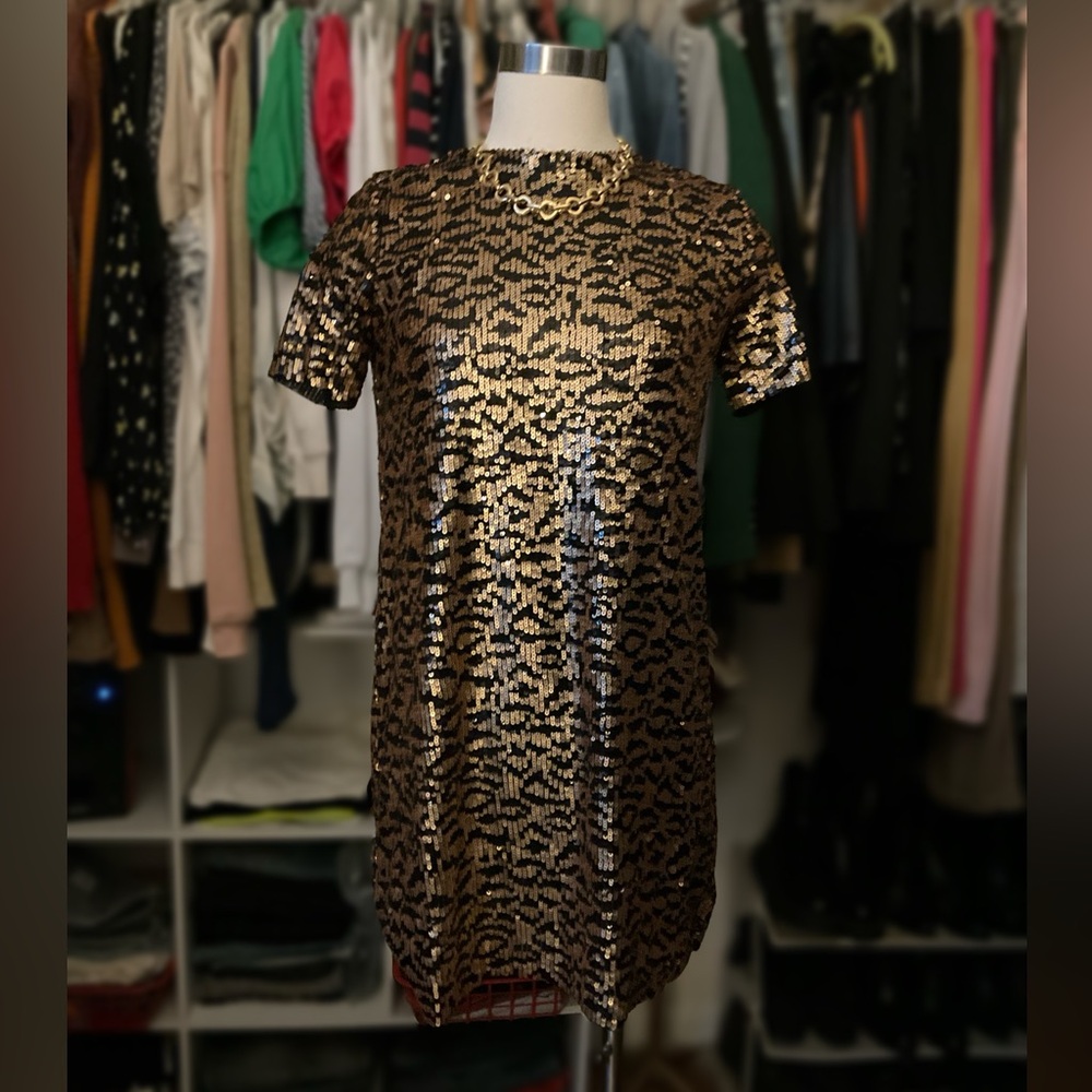 Zara Gold Sequin Mini Mod Dress
